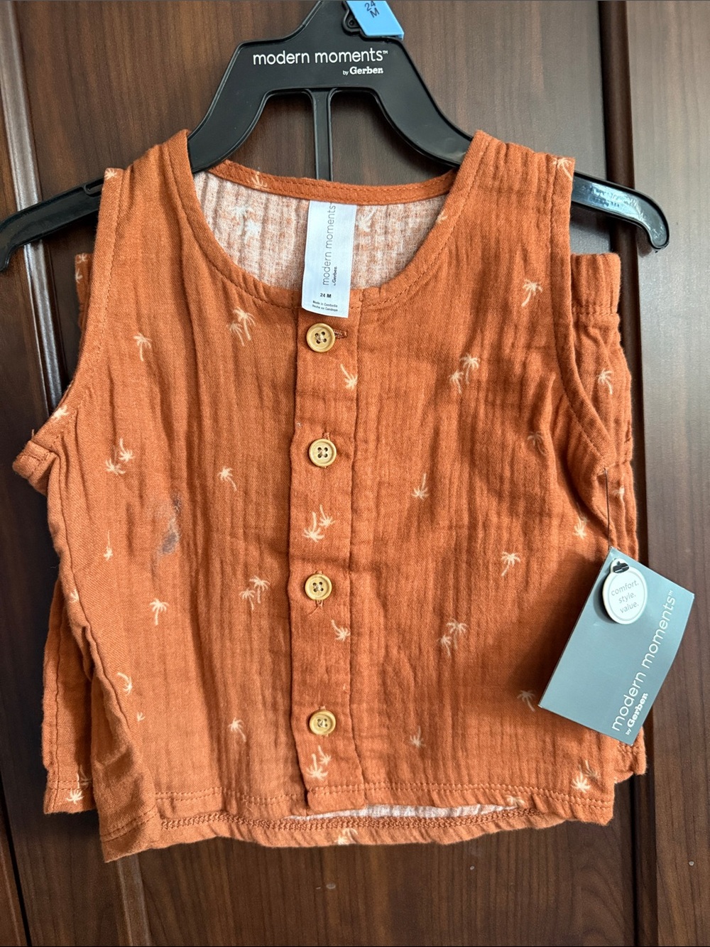 Modern Moments Rust Orange Button-Front Kids Tank Top
